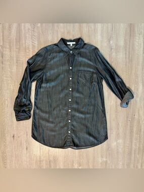Foxcroft Women’s Size 8 Black Chambray Tunic Shirt Tencel Lyocell Button Down